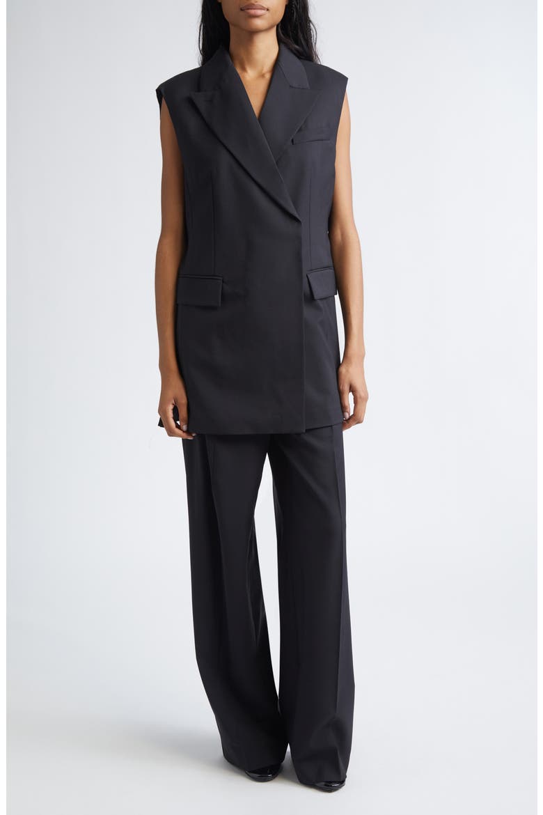 Albero Pleat Back Wool Blend Vest, Alternate, color, BLACK