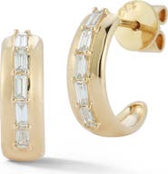 Dana Rebecca Designs Sadie Pearl Baguette Diamond Medium Huggie Hoop Earrings