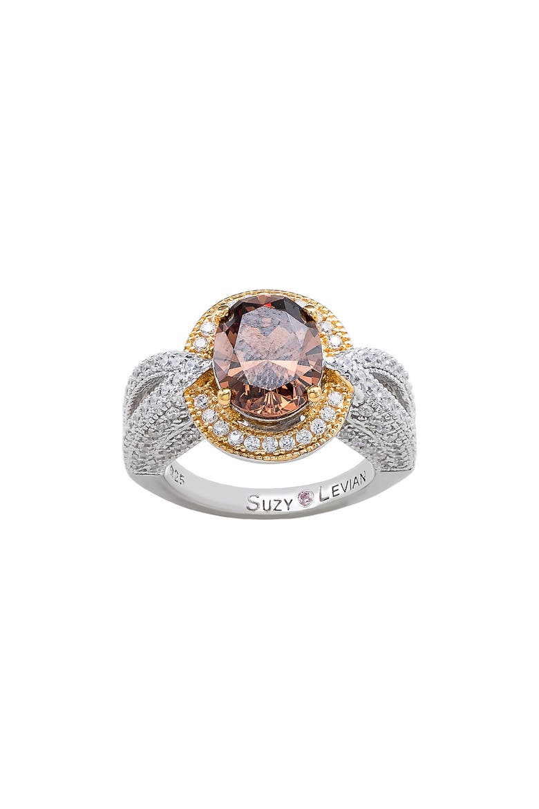 Brown Oval Cut Cubic Zirconia Pav Ring, Alternate, color, BROWN