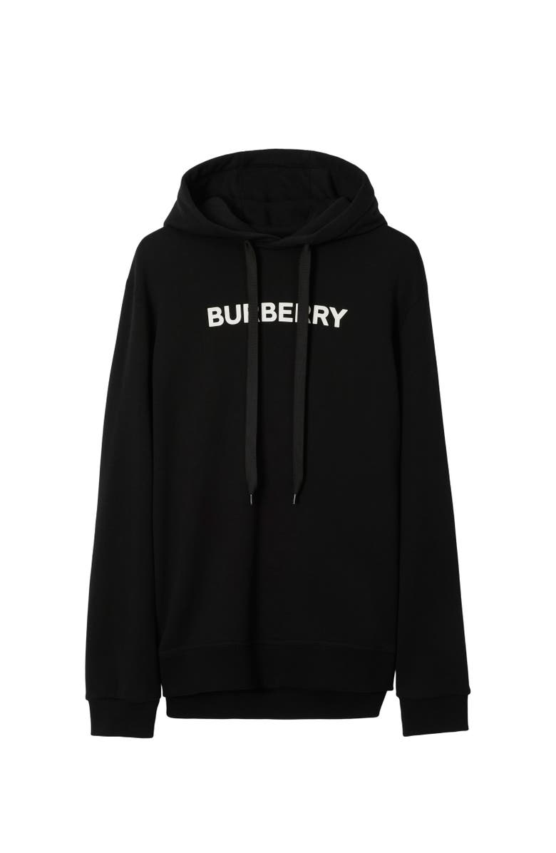 Burberry Logo Cotton Hoodie, Alternate, color, Black