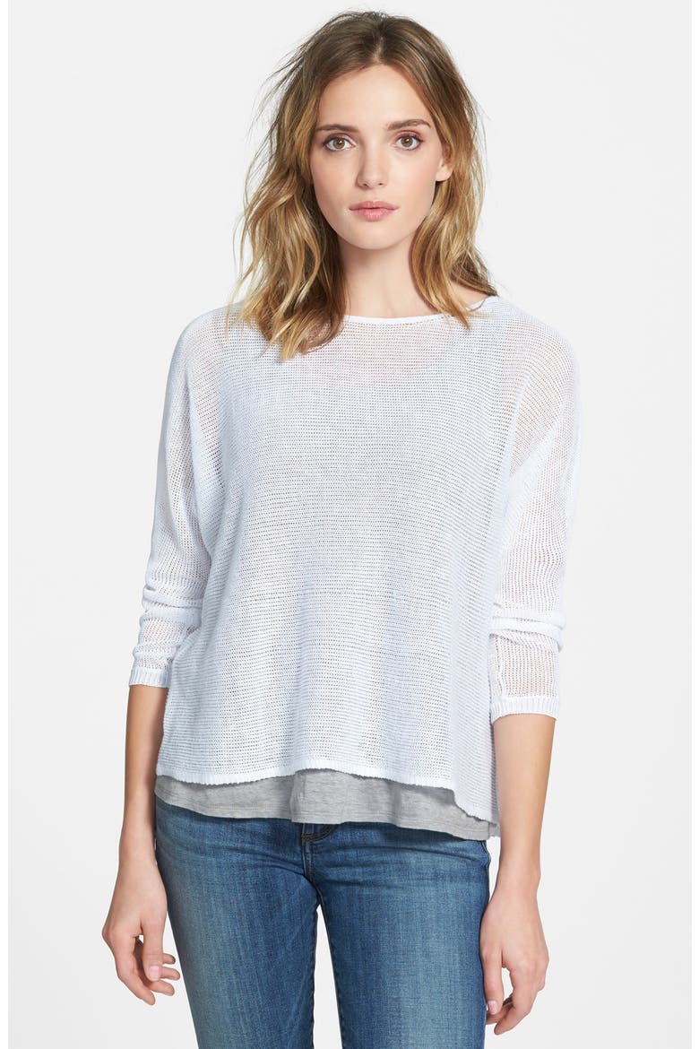 Organic Linen Mesh Bateau Neck Top, Main, color, WHITE