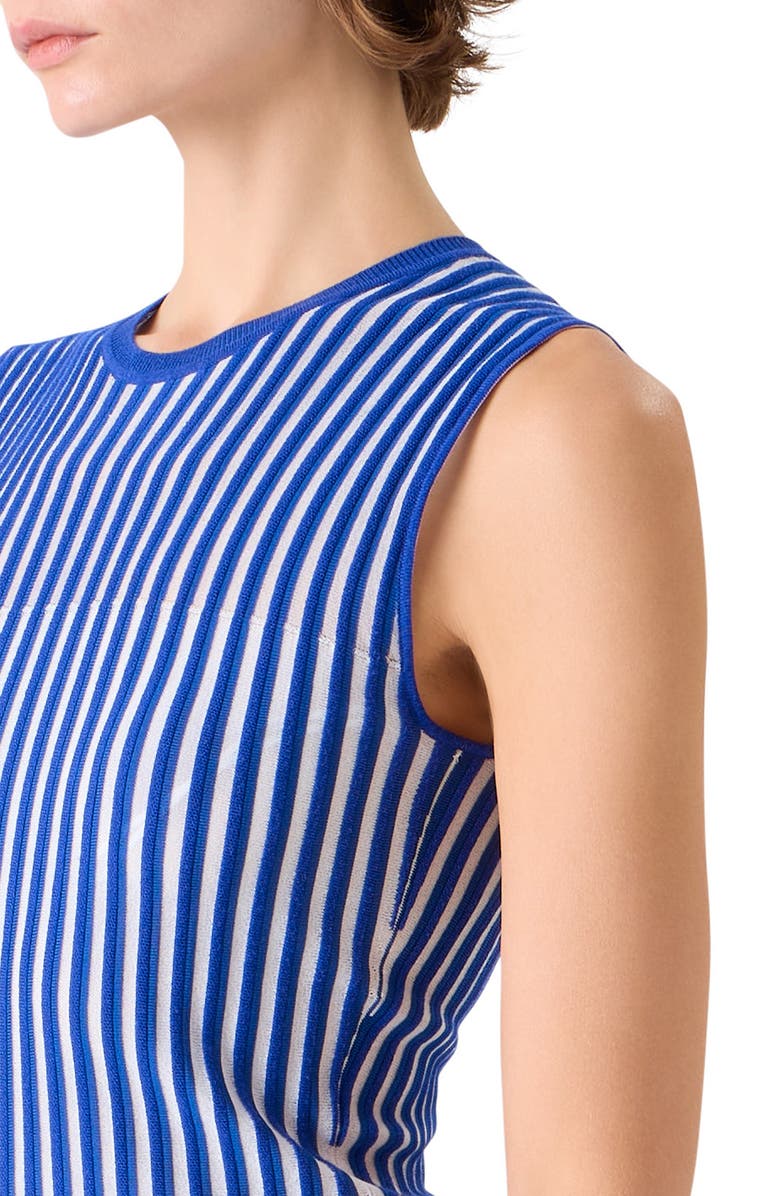 Akris Two-Tone Silk, Wool & Cotton Blend Sweater Dress, Alternate, color, Lapis Blue-Ecru