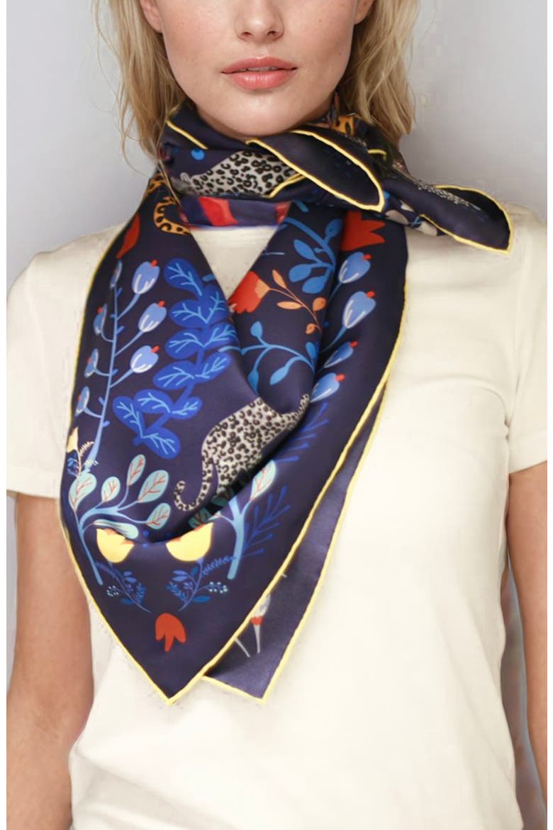 Double Sided Silk Scarf Of Amazon Rainforest Journey in Blue, Alternate, color, Blue