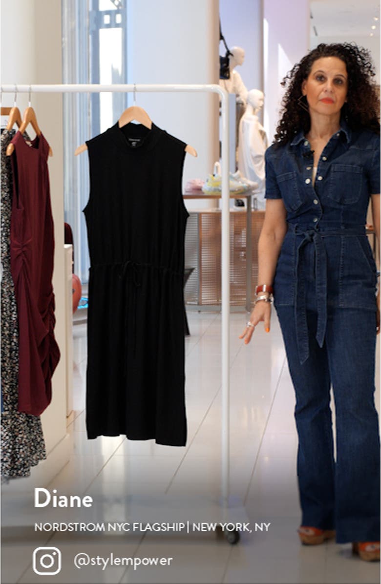 Mock Neck Tie Waist Sleeveless Dress, sales video thumbnail