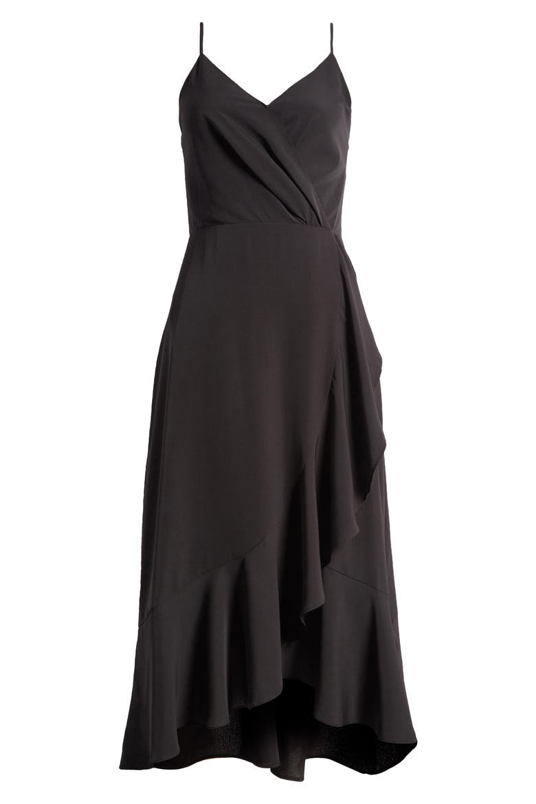 Faux Wrap Midi Dress, Alternate, color, BLACK