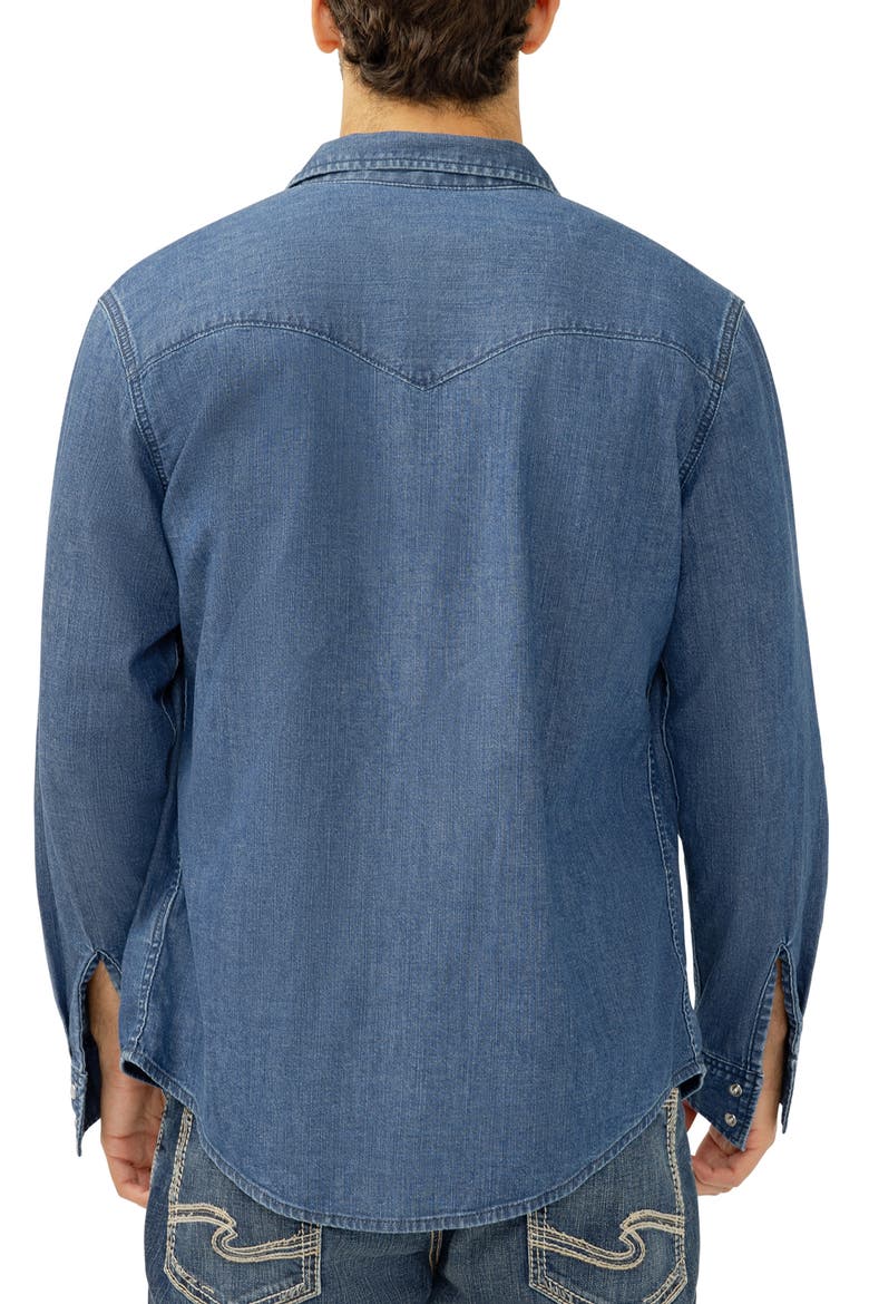 Cotton Blend Denim Snap-Up Western Shirt, Alternate, color, STEER