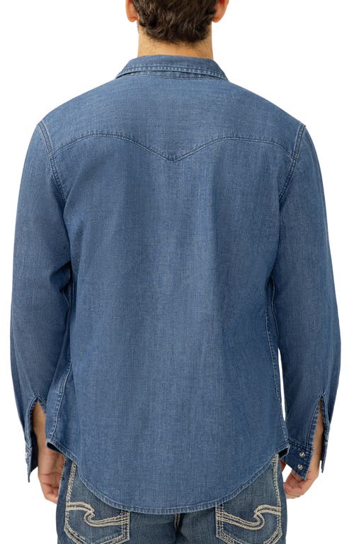 Silver Jeans Co. Cotton Blend Denim Snap-up Western Shirt In Blue