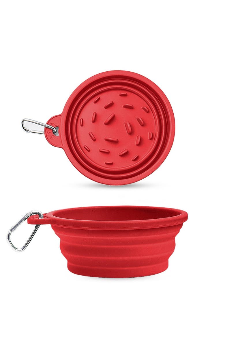 Slow-Feeding, BPA-Free Silicone Travel Dog Bowl, Alternate, color, Ruby Red