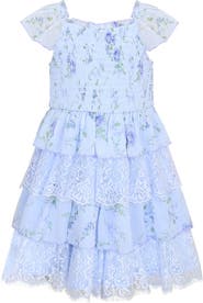 Zunie Kids' Floral Chiffon & Lace Tiered Dress