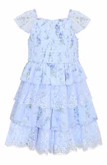 Kids' Floral Chiffon & Lace Tiered Dress