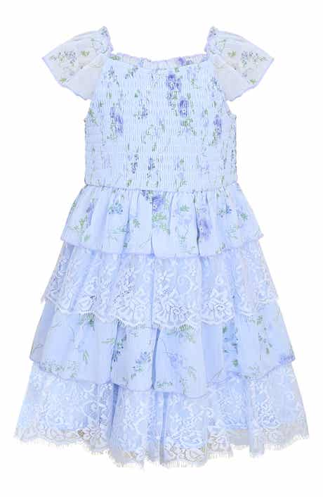 Kids' Floral Chiffon & Lace Tiered Dress