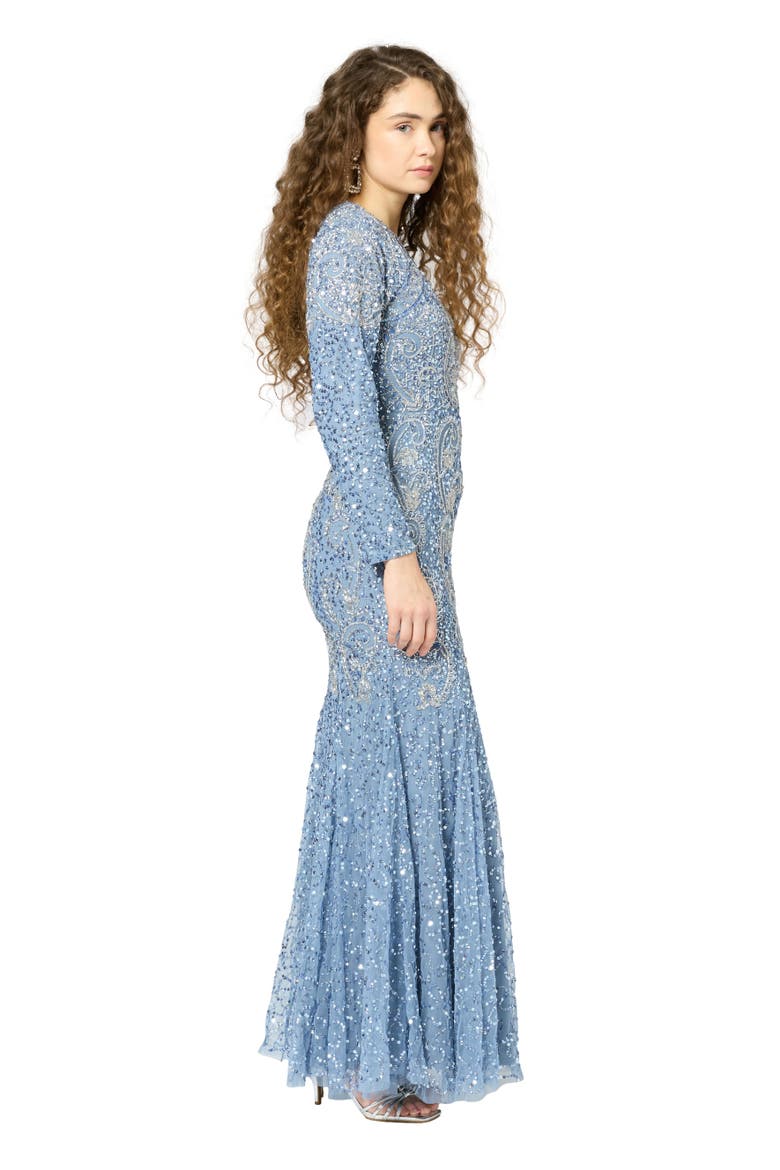 Modest Embellished Sequin Beaded Maxi Occasional Dress, Alternate, color, POWDER BLUE