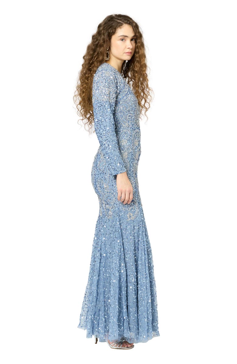 MARYISA Modest Embellished Sequin Beaded Maxi Occasional Dress, Alternate, color, Powder Blue