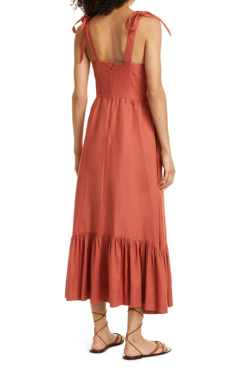Simkhai Jonathan Simkhai Georgia Bustier Linen Blend Midi Sundress, Alternate, color, 