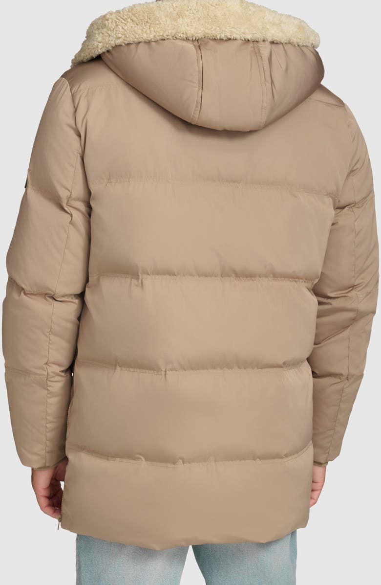 Andrew Marc Essential Water Resistant Faux Shearling Lined Down & Feather Insulated Puffer Parka, Alternate, color, Toffee