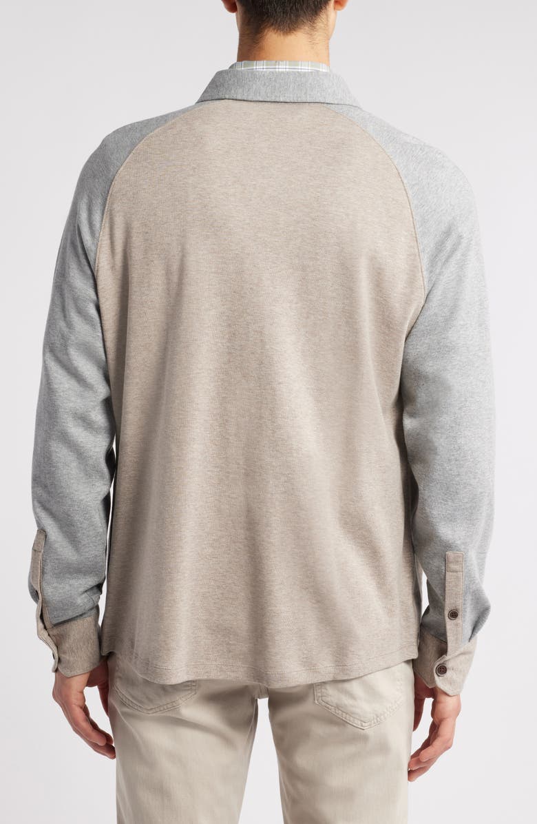 Robert Barakett Paolo Varsity Heathered Cotton Knit Button-Up Shirt, Alternate, color, Tan