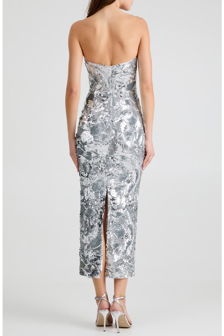 Leslie Pattern Sequin Strapless Gown, Alternate, color, PLATINUM