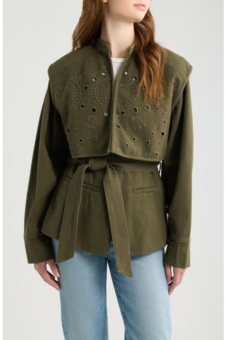 Val Eyelet Cotton Twill Jacket, Main, color, WINTER MOSS