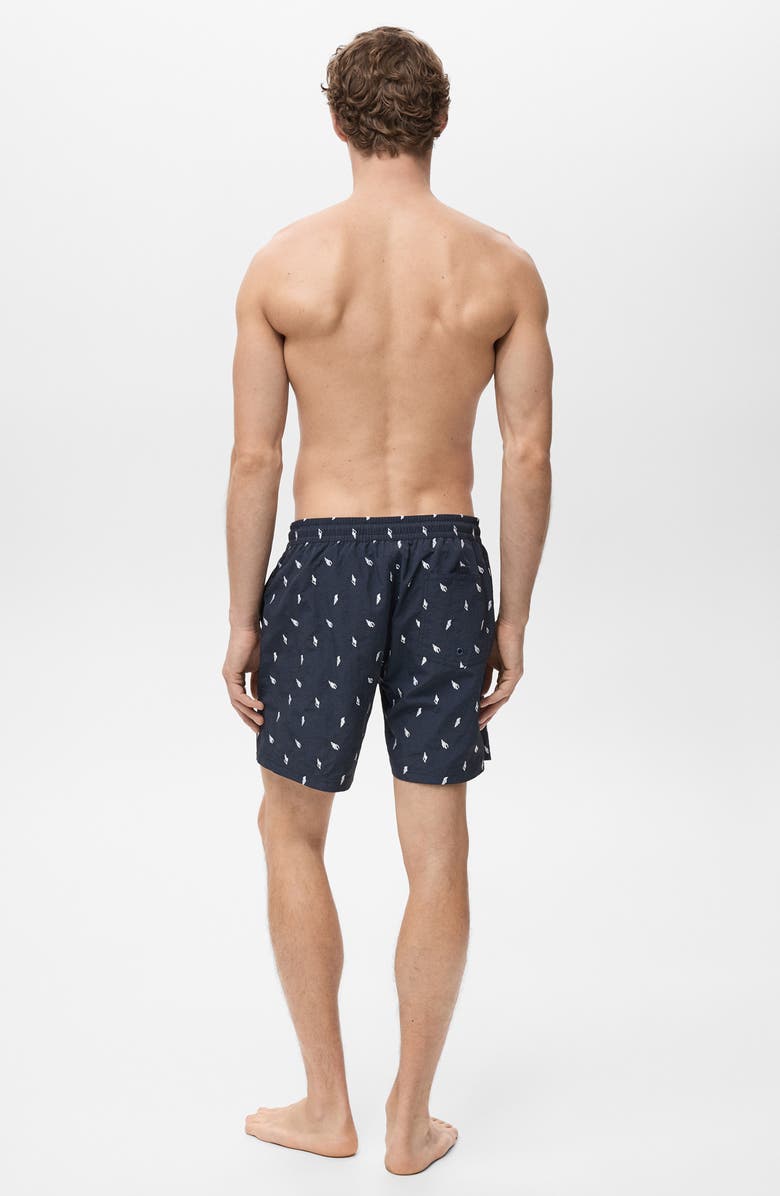 MANGO Shell Embroidered Swim Trunks, Alternate, color, Navy