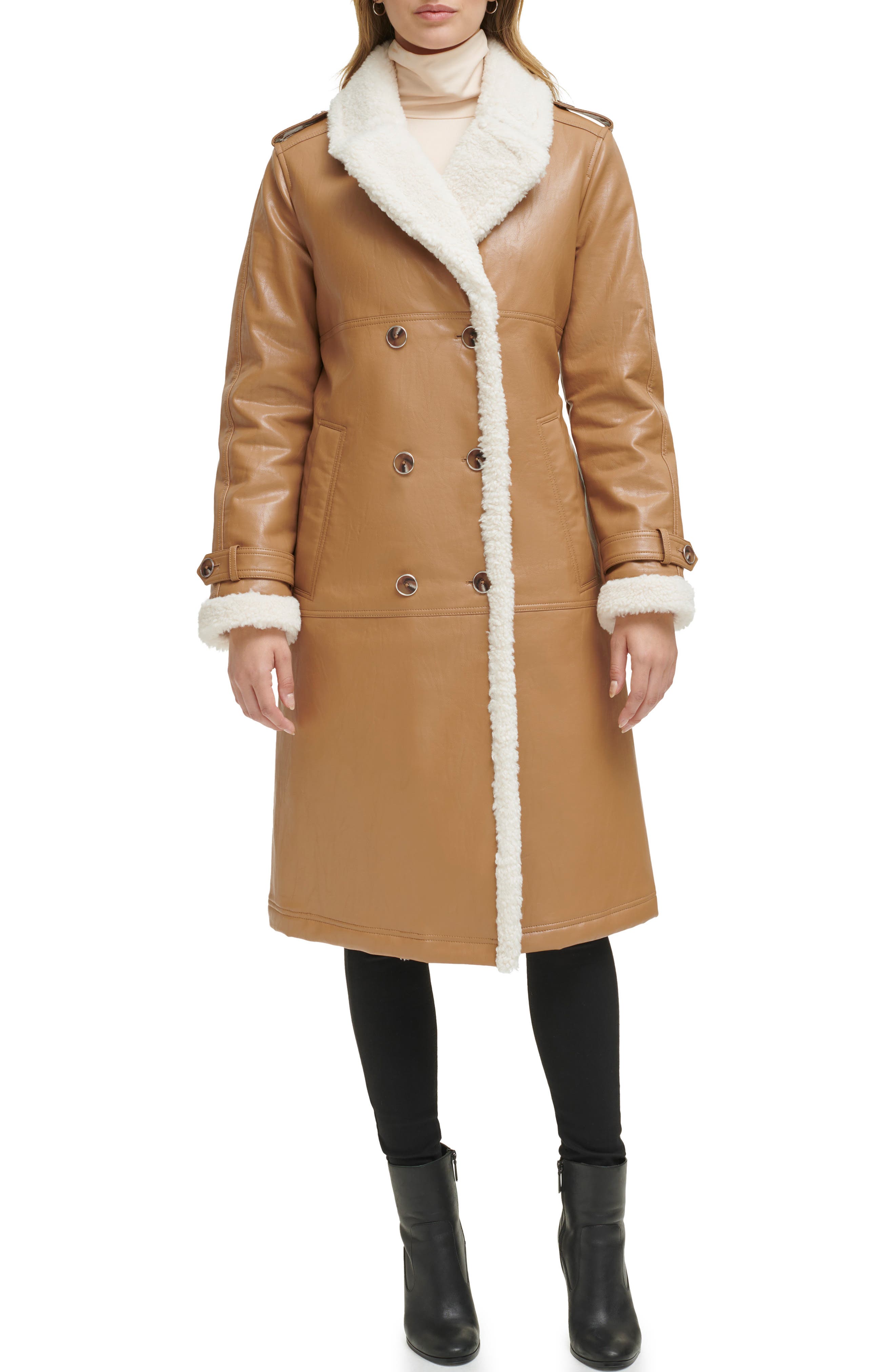Kenneth Cole New York Faux Shearling & Faux Leather Trench Coat