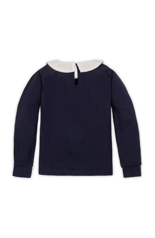 Hope & Henry Kids' Organic Long Sleeve Knit Top With Woven Collar In Blue