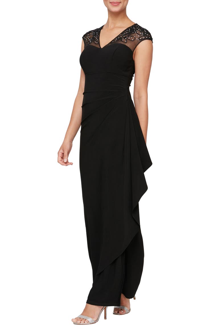 Empire Waist Gown, Main, color, BLACK