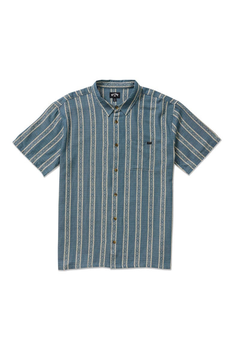Sundays Stripe Jacquard Short Sleeve Cotton Button-Up Shirt, Alternate, color, RUSTIC BLUE