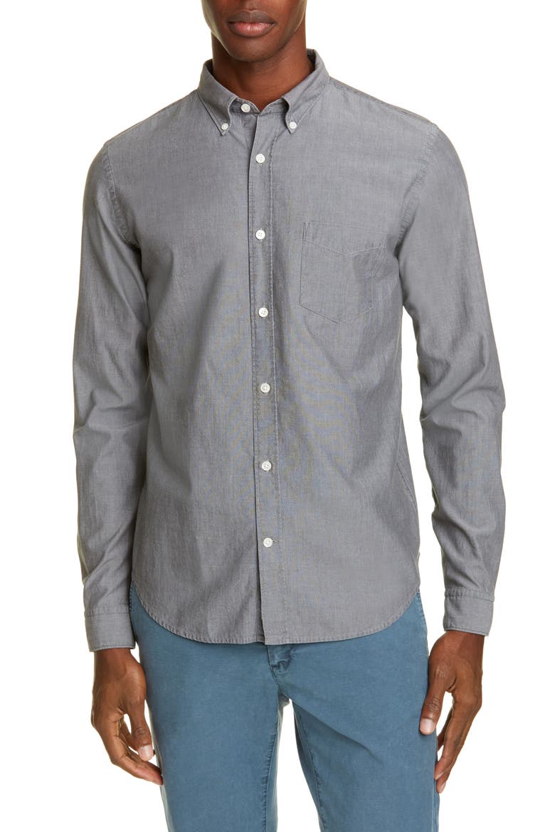 Chambray Button-Down Shirt, Main, color, CEMENT