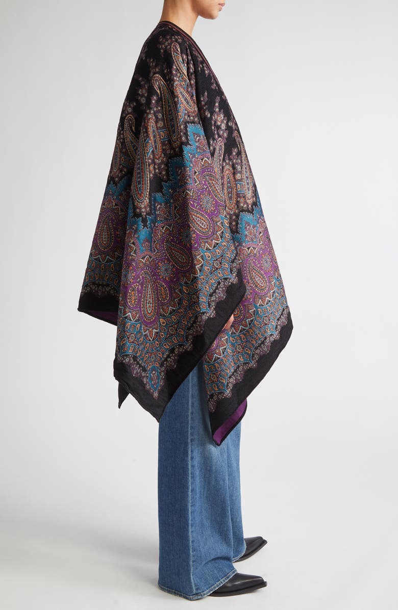 Etro Metallic Paisley Jacquard Cape, Alternate, color, X0886 Print On Blue Base