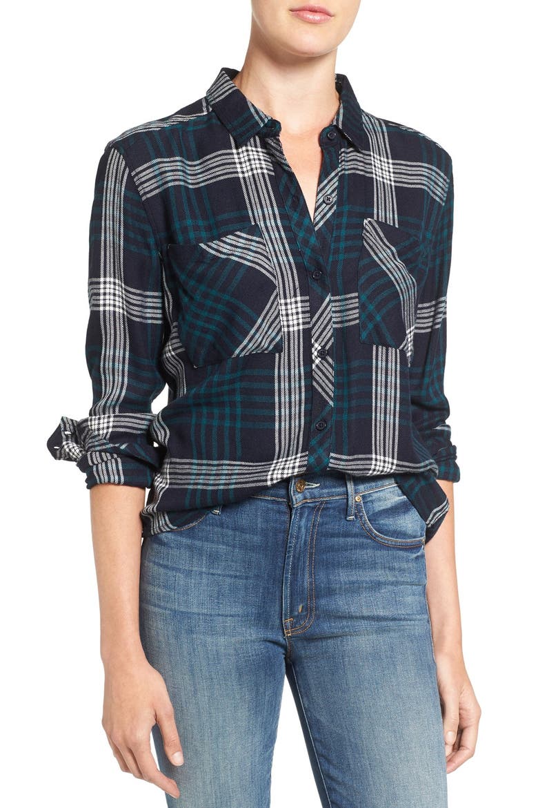 'Dylan' Plaid Shirt, Main, color, INDIGO/ EMERALD