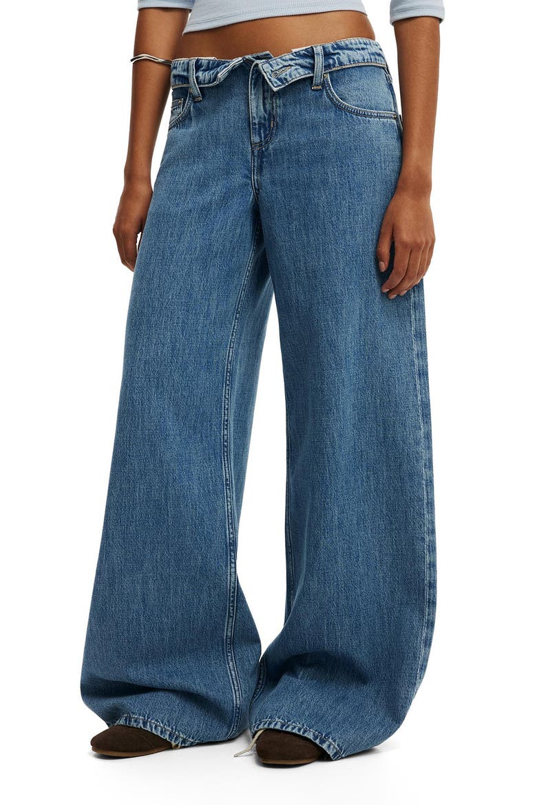 Low Rise Wide Leg Foldover Jeans, Main, color, PISCES BLUE FOLDOVER