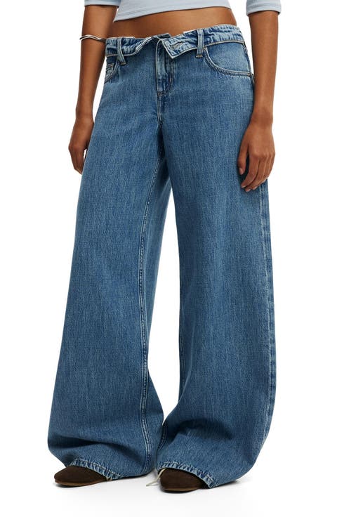 Low Rise Wide Leg Foldover Jeans