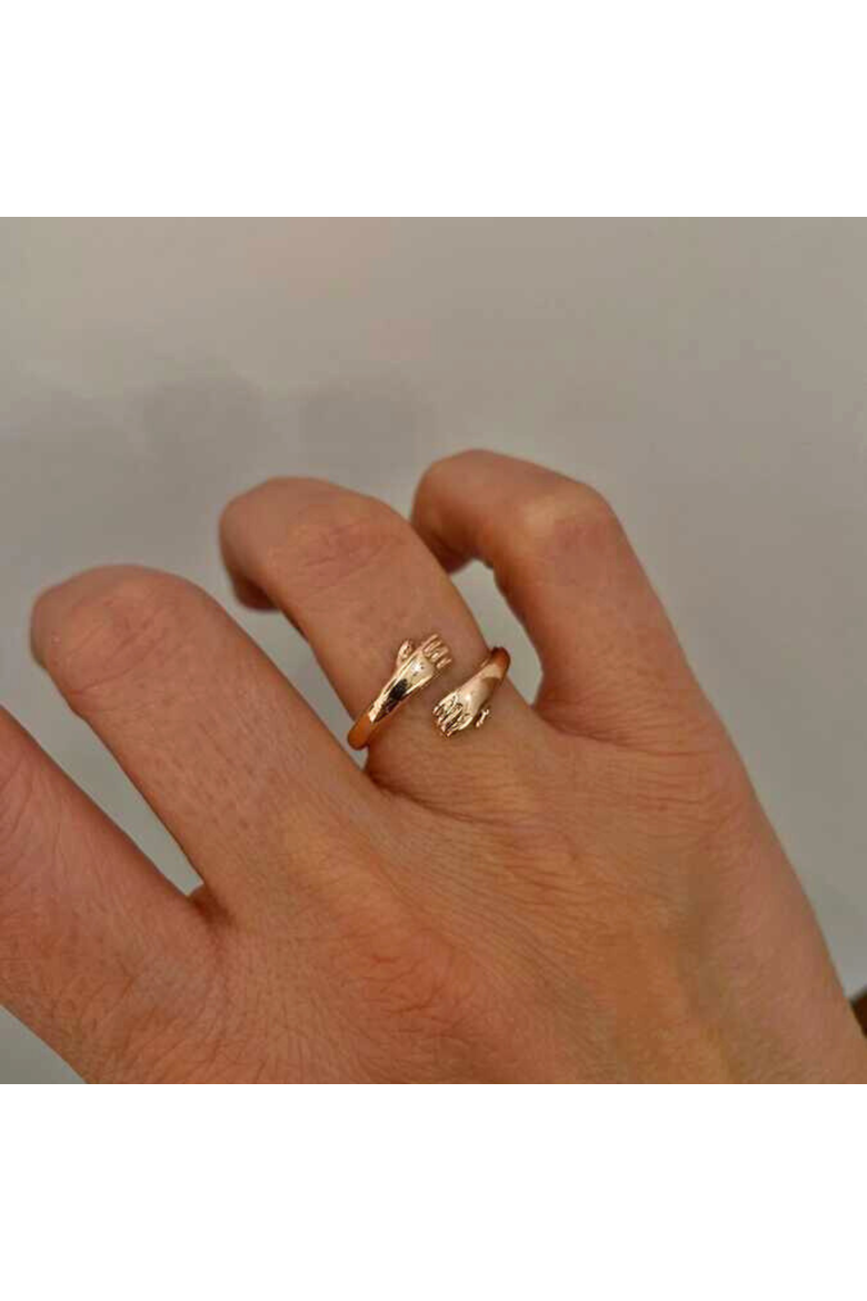 Hug Ring With Hands Sterling Silver and Gold Plated, Alternate, color, Rose gold