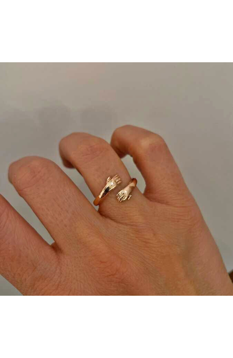 Spero London Hug Ring With Hands Sterling Silver and Gold Plated, Alternate, color, Rose Gold