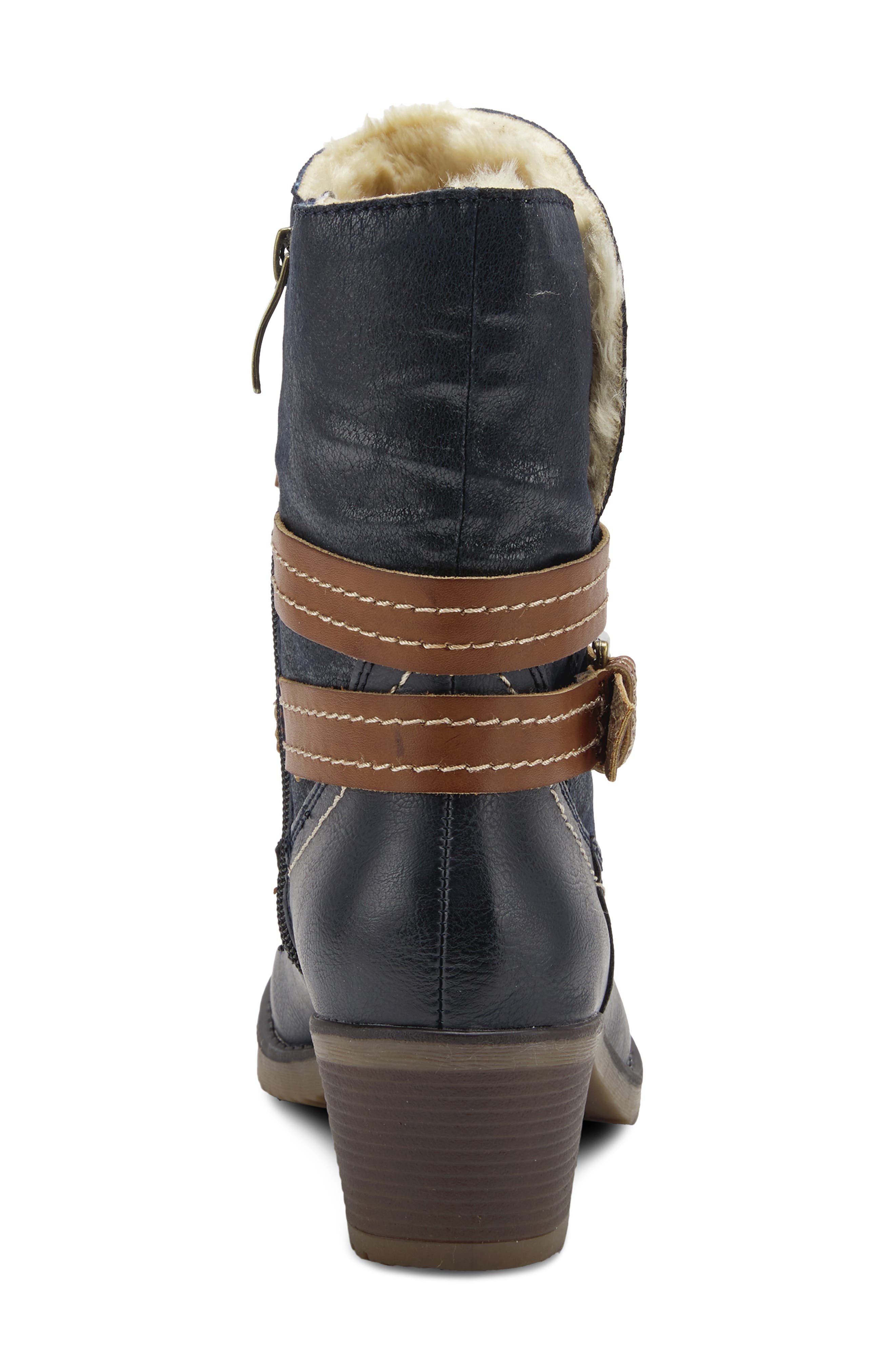 Spring Step Boisa Faux Fur Bootie, Alternate, color, Navy Synthetic