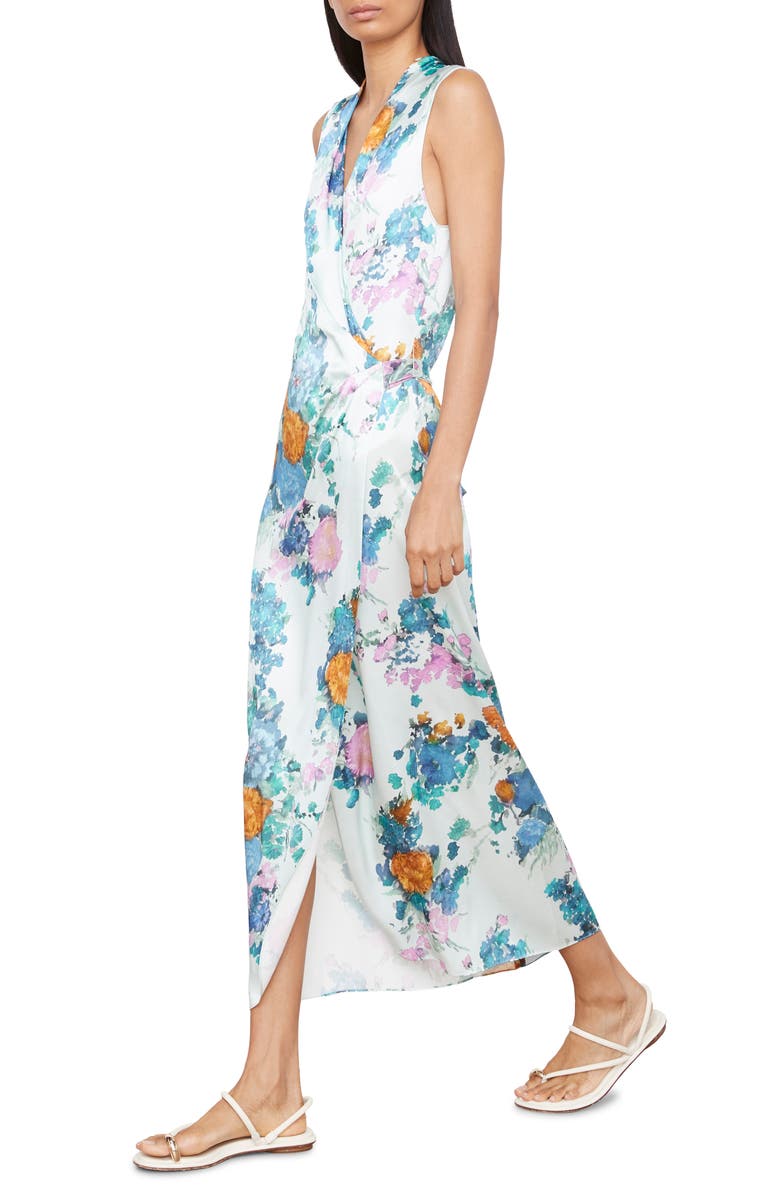 Vince Painted Bouquet Sleeveless Satin Wrap Dress, Alternate, color,
