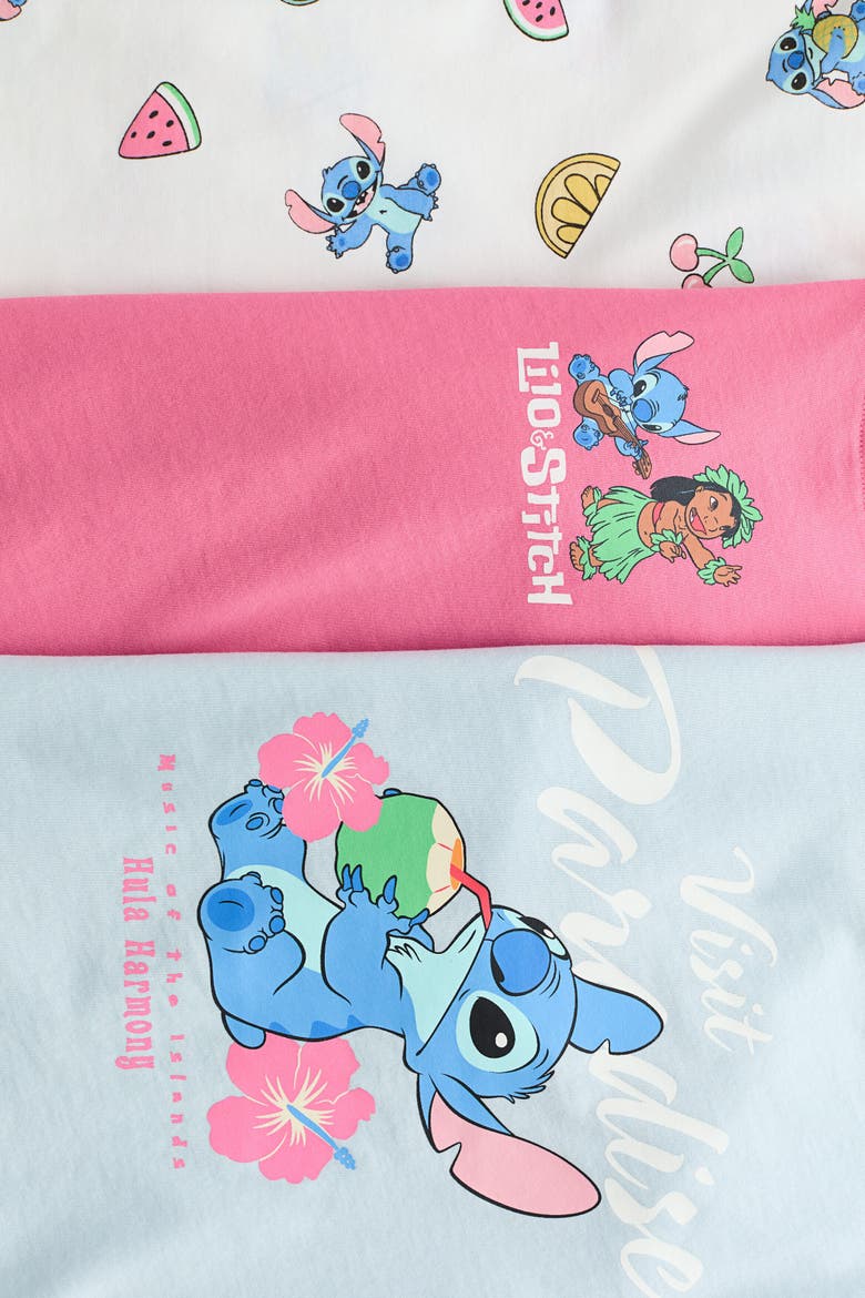 3-pack Printed Jersey Tops, Alternate, color, Light blue/Lilo & Stitch