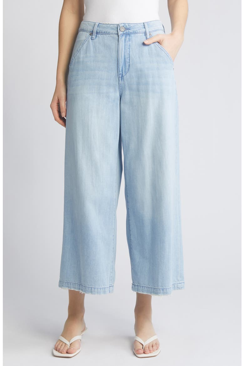 High Waist Raw Hem Wide Leg Jeans, Main, color, LIGHT WASH