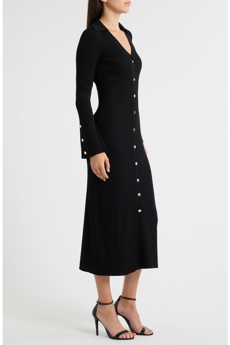 Collar Long Sleeve Rib Maxi Sweater Dress, Alternate, color, BLACK