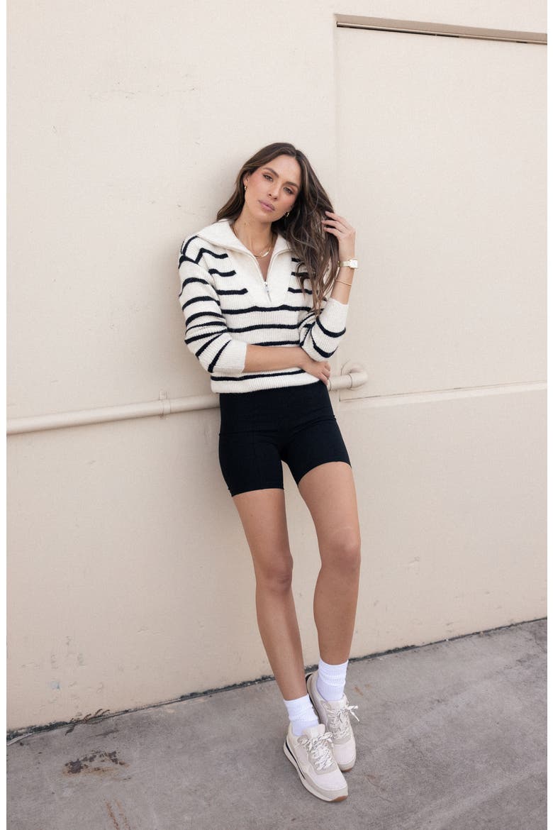 Everleigh Stripe Quarter Zip Sweater, Alternate, color, CREAM