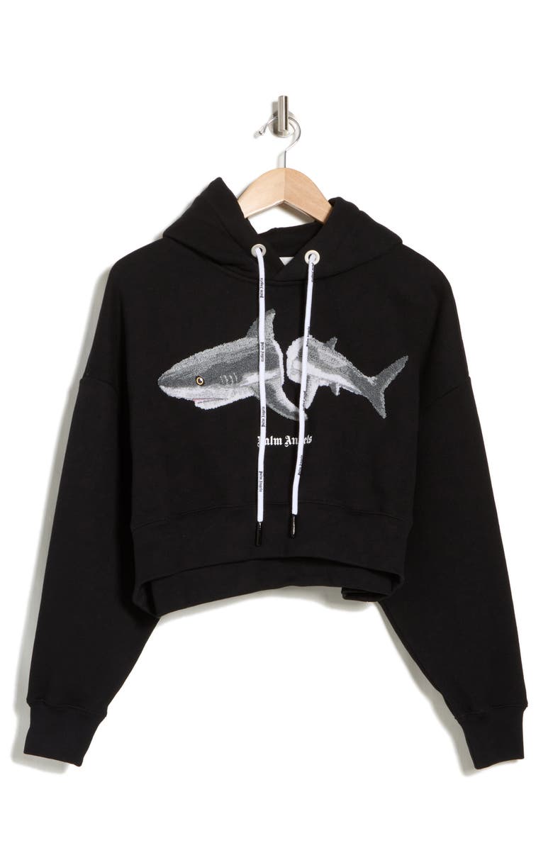 Palm Angels Shark Cotton Crop Hoodie, Alternate, color, 