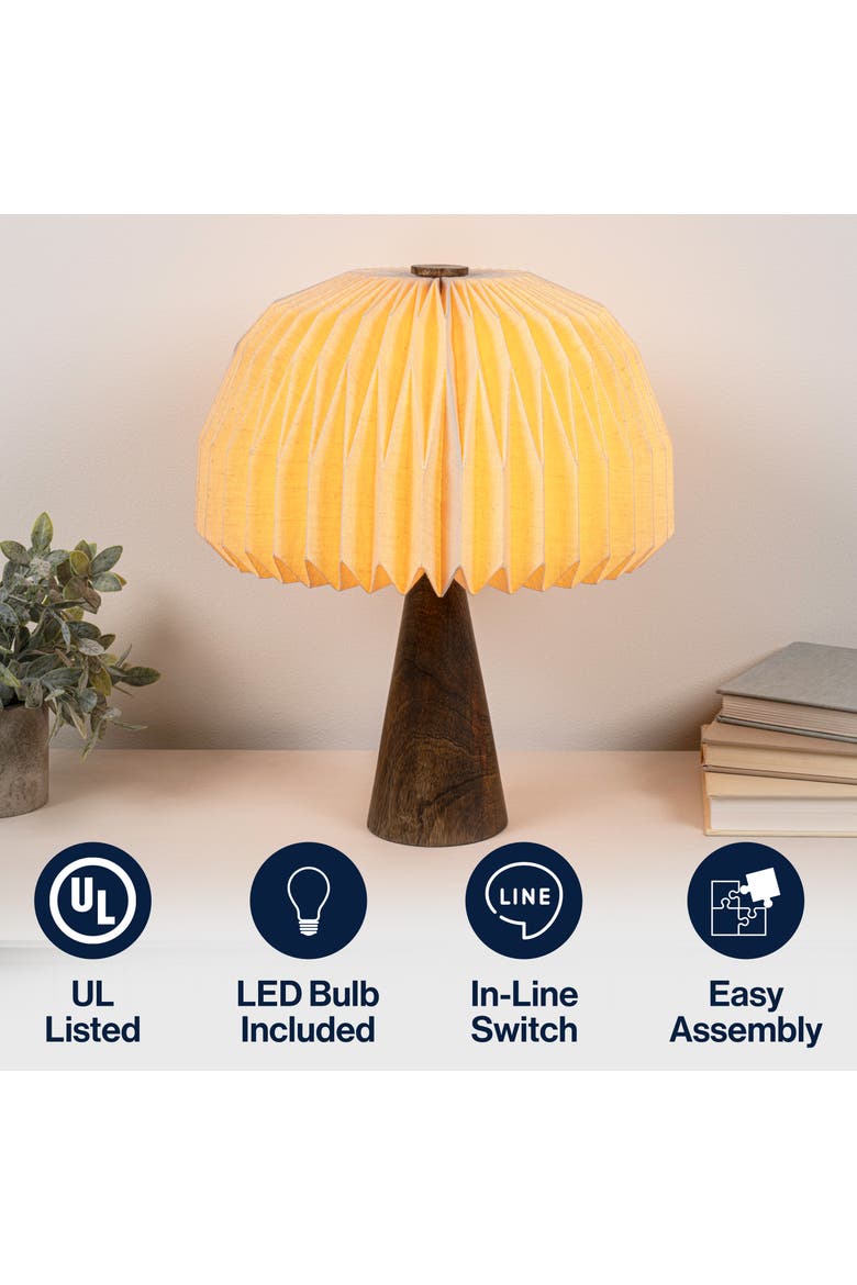 Sylvie 16" Modern Minimalist Paper Pleated Shade Mushroom Accent LED Table Lamp, Alternate, color, Natural