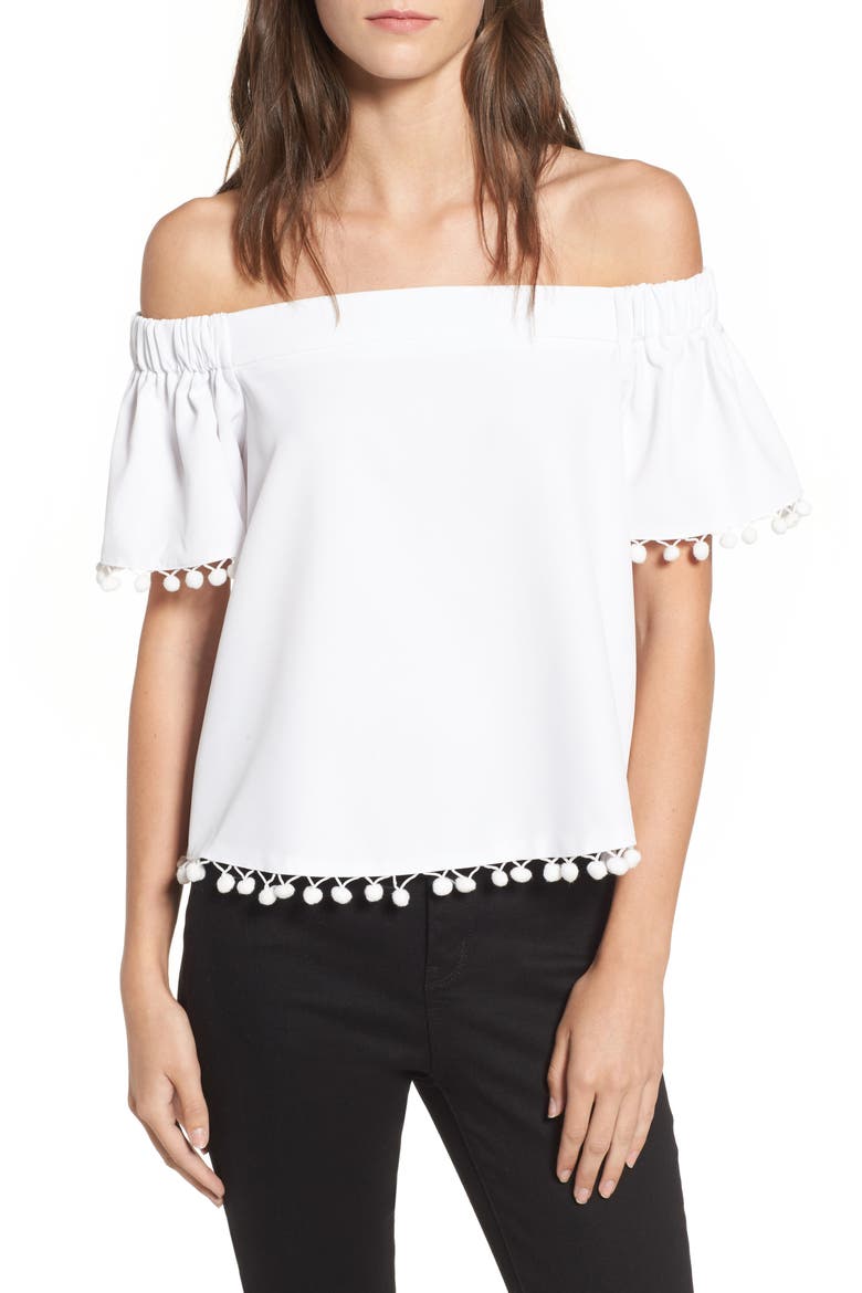 Pompom Off the Shoulder Top, Main, color, VELLUM