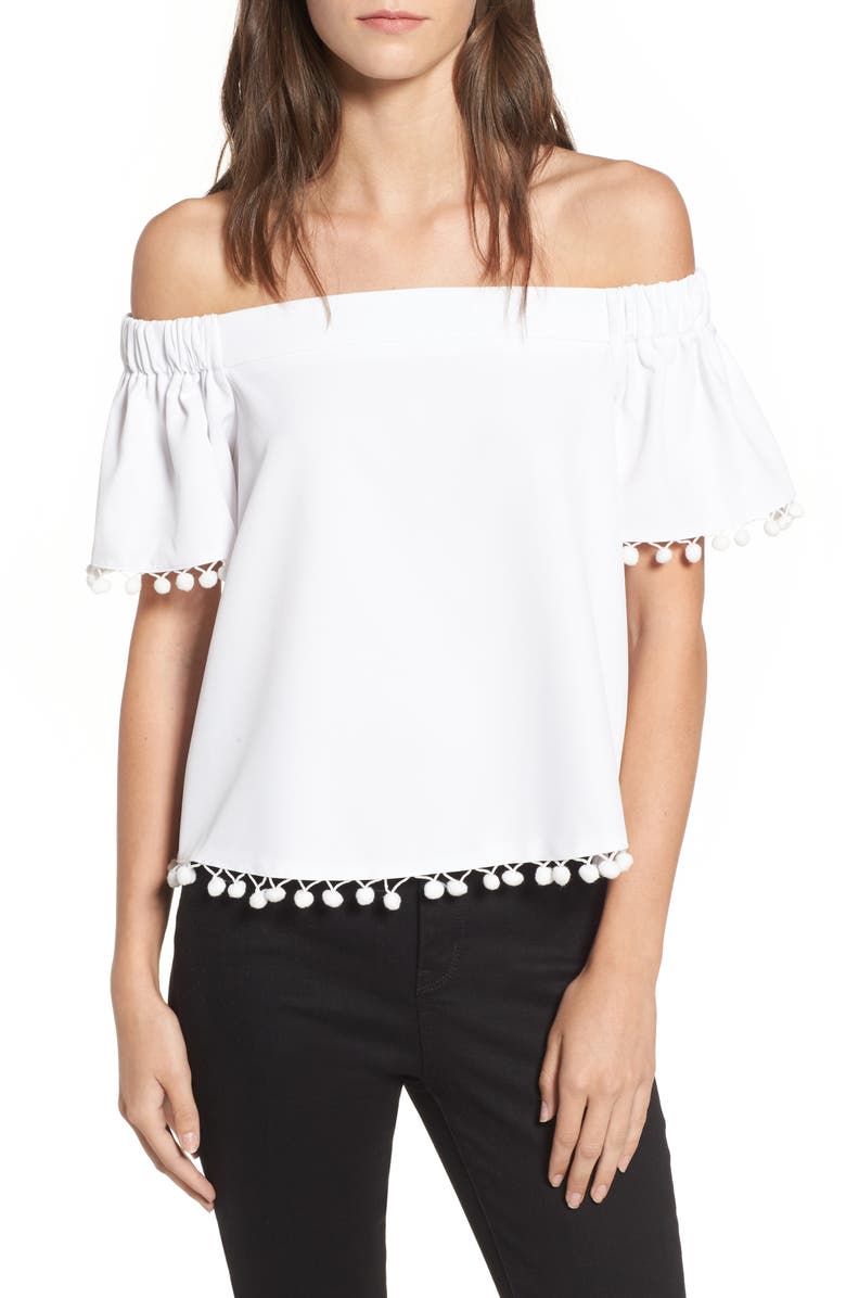 Willow & Clay Pompom Off the Shoulder Top, Main, color,