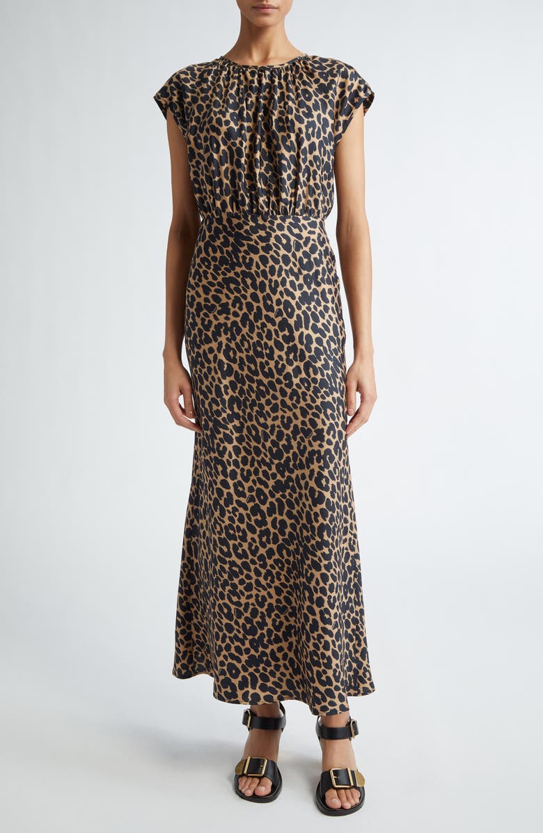 Max Mara Juglas Leopard Print Silk Dress, Main, color, 