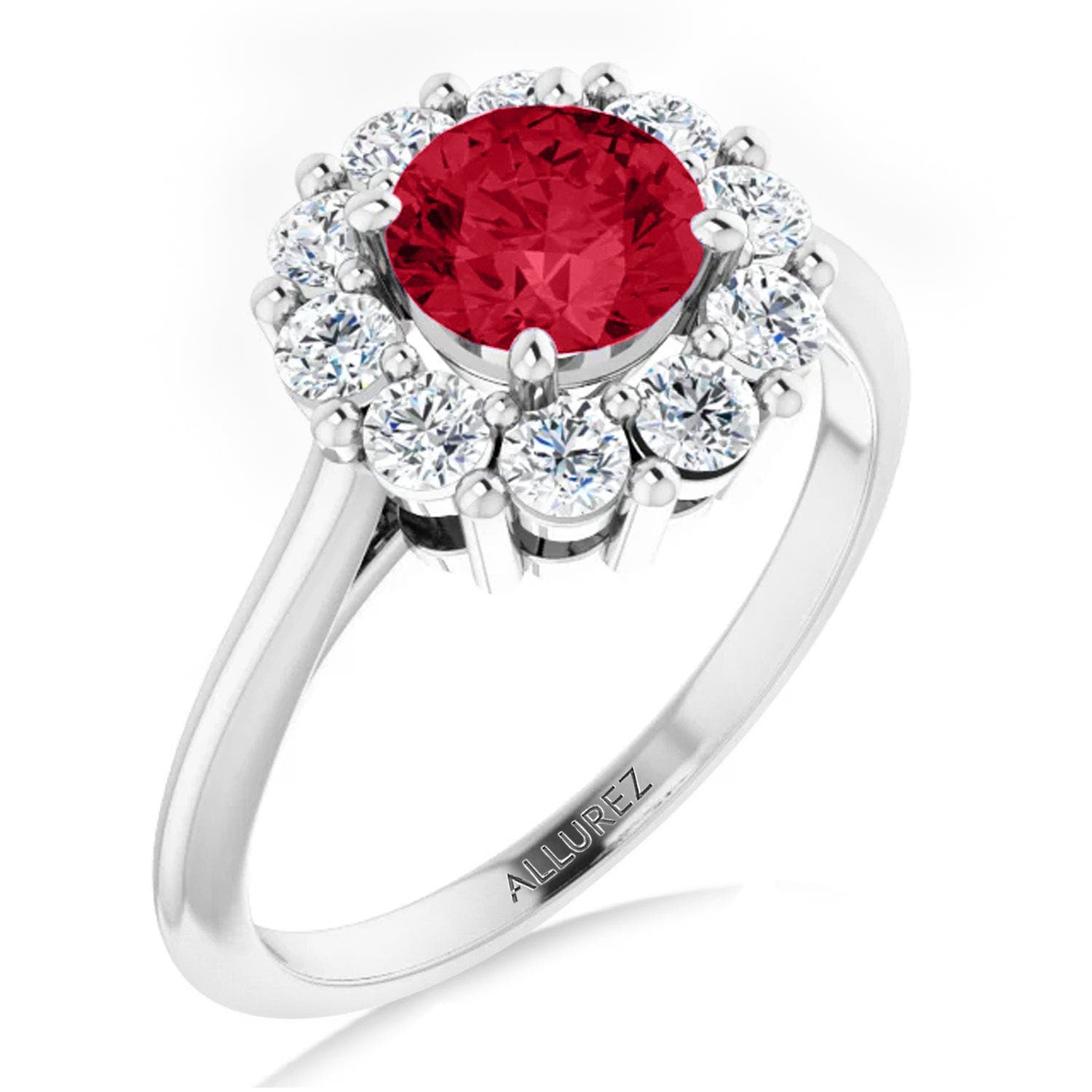 ALLUREZ Round Lab Ruby & Diamond Halo Ring 14K (Women) | Nordstrom