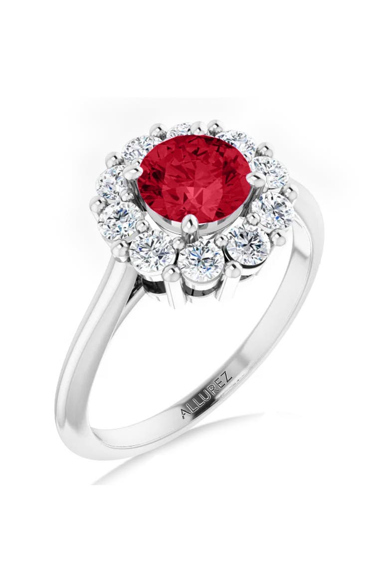 Round Lab Ruby & Diamond Halo Ring 14K, Alternate, color, 1.70ct/White Gold