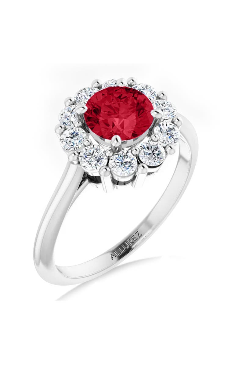 ALLUREZ Round Lab Ruby & Diamond Halo Ring 14K, Alternate, color, 1.70Ct/White Gold
