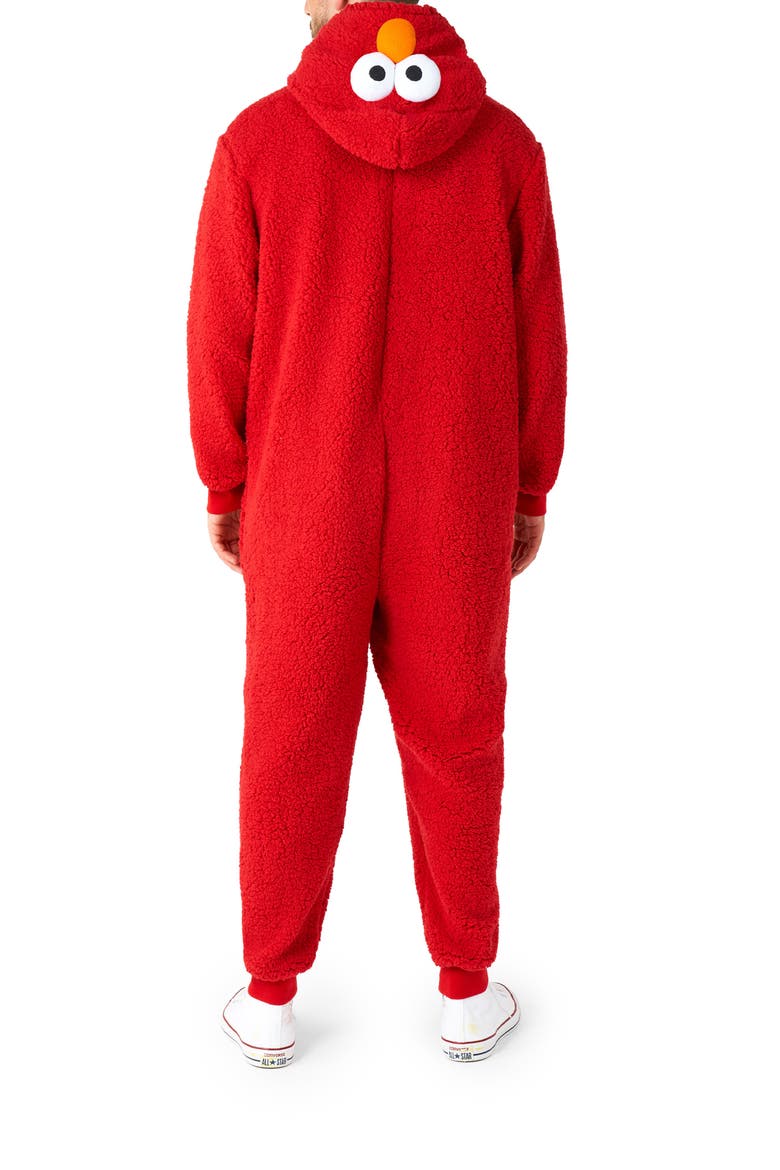 Sesame Street® Hooded Long Sleeve Fleece Jumpsuit, Alternate, color, RED