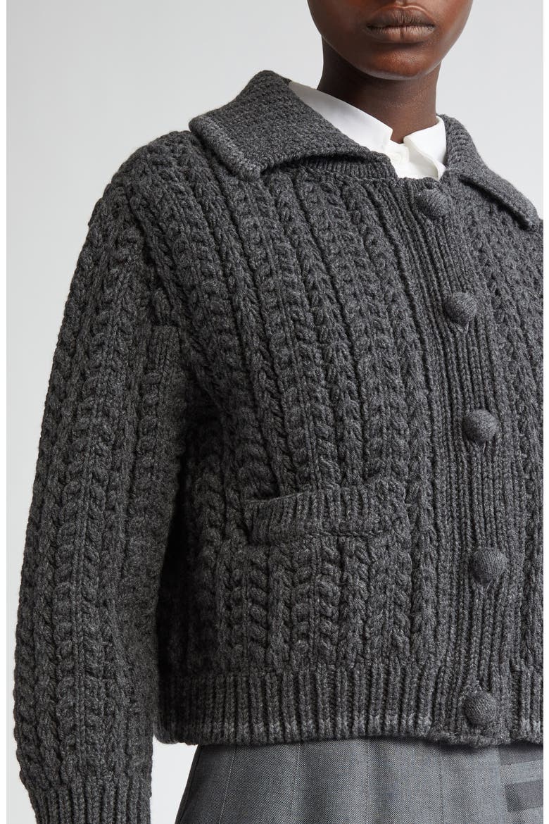 Cable Knit Virgin Wool Cardigan, Alternate, color, DARK GREY